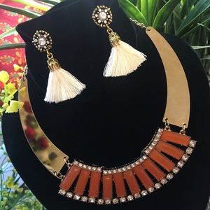 Retro style crystal tassel necklace set